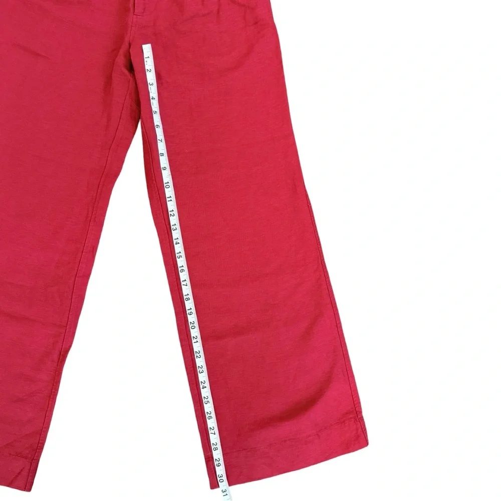 NWT Onia Air Linen Pleated Trousers Size‎ 2 | Dark Red Wide Leg High Rise Pants